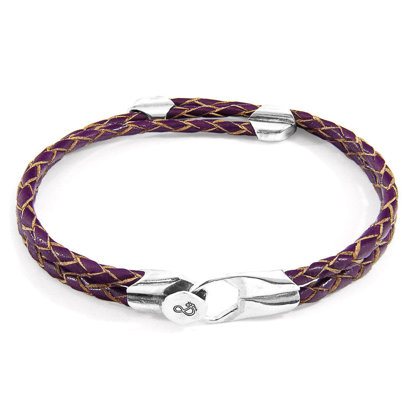 Deep Purple Conway Silver and Braided Leather Bracelet