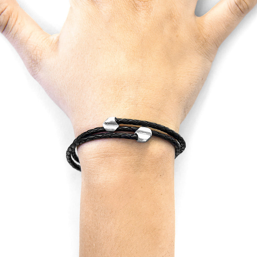 Coal Black Conway Silver and Braided Leather Bracelet