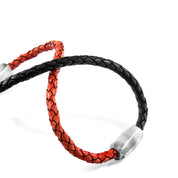 Amber Red Hayling Silver and Braided Leather Bracelet