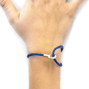 ANCHOR & CREW Azure Blue Blake 9ct Yellow Gold and Stingray Leather Bracelet