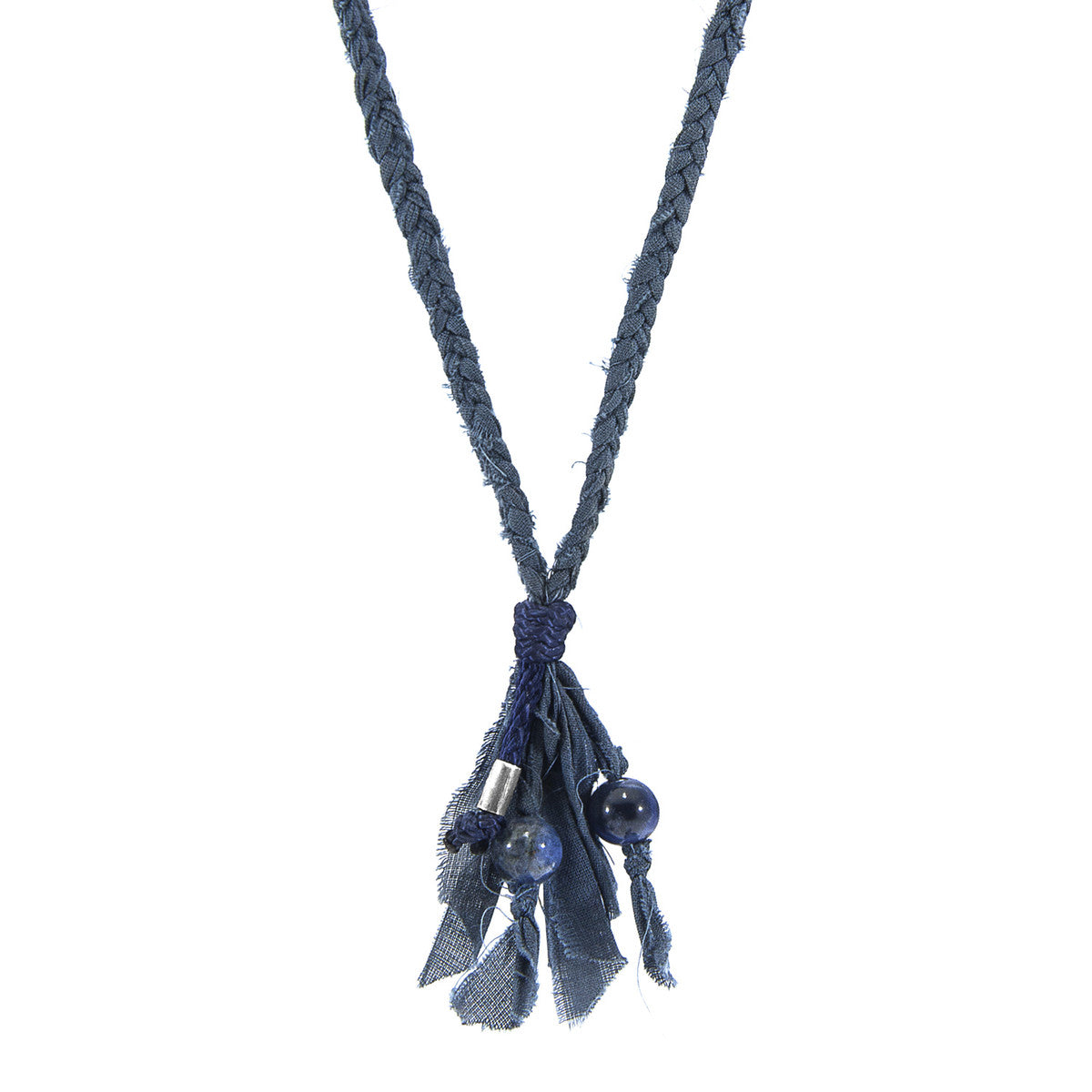 Blue Sodalite Marcus Silver, Stone and Braided Cotton Voile SKINNY Necklace x Wrap Bracelet