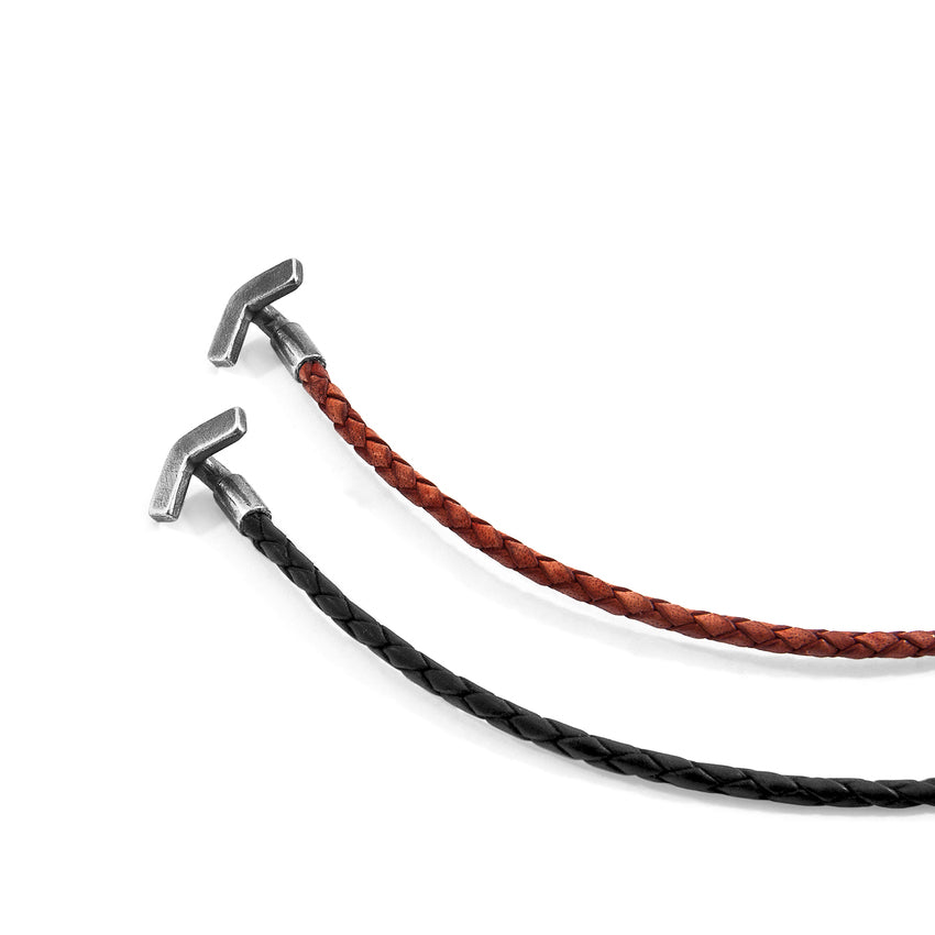 Amber Red William Silver and Braided Leather SKINNY Bracelet