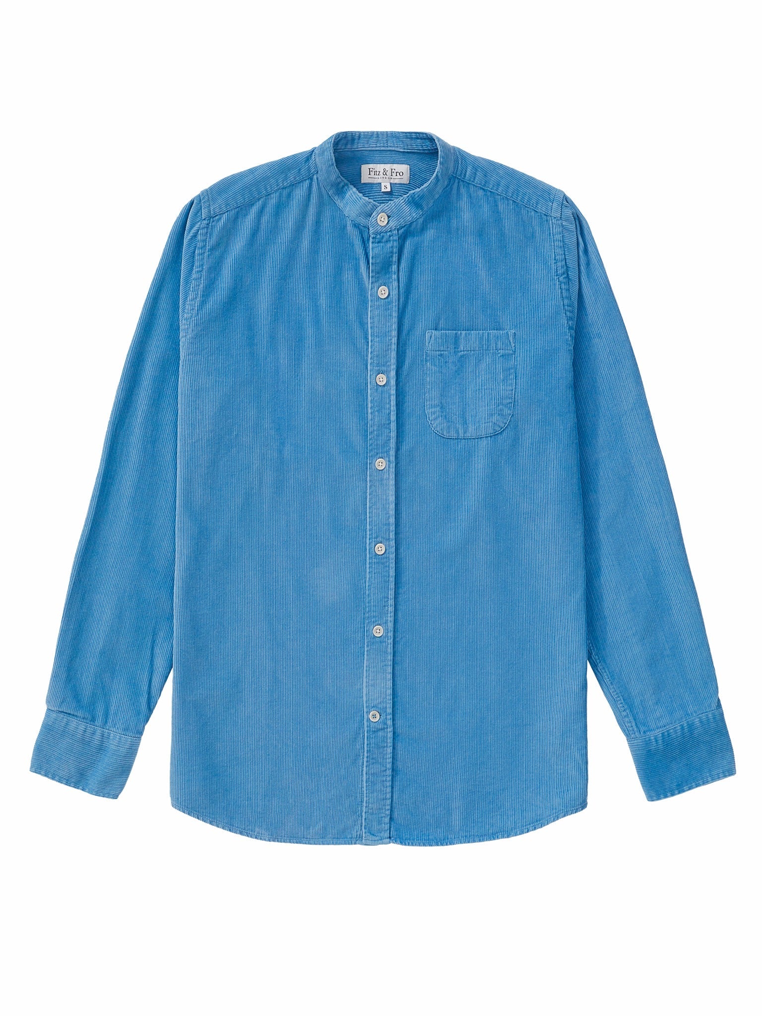 Cord Collarless Shirt - Dusty Blue
