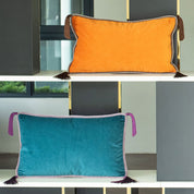 Apricot Orange Velvet Rectangular Cushion with Tassels