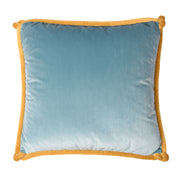Teal & Ocean Blue Velvet Cushion with Yellow Knotted Piping