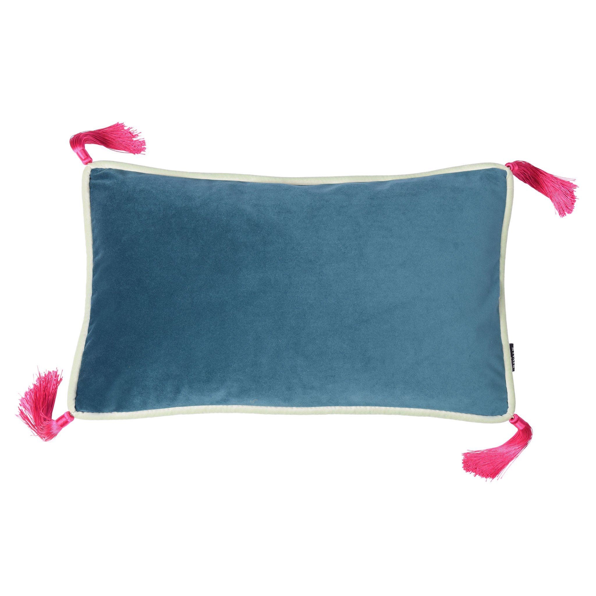 Teal Velvet Rectangular Cushion with Fuschia Tassels