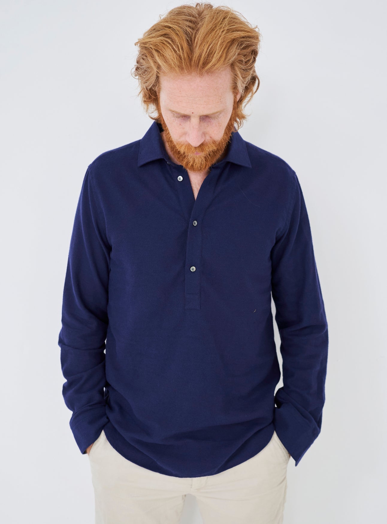 Recycled Italian Navy Flannel Popover Shirt