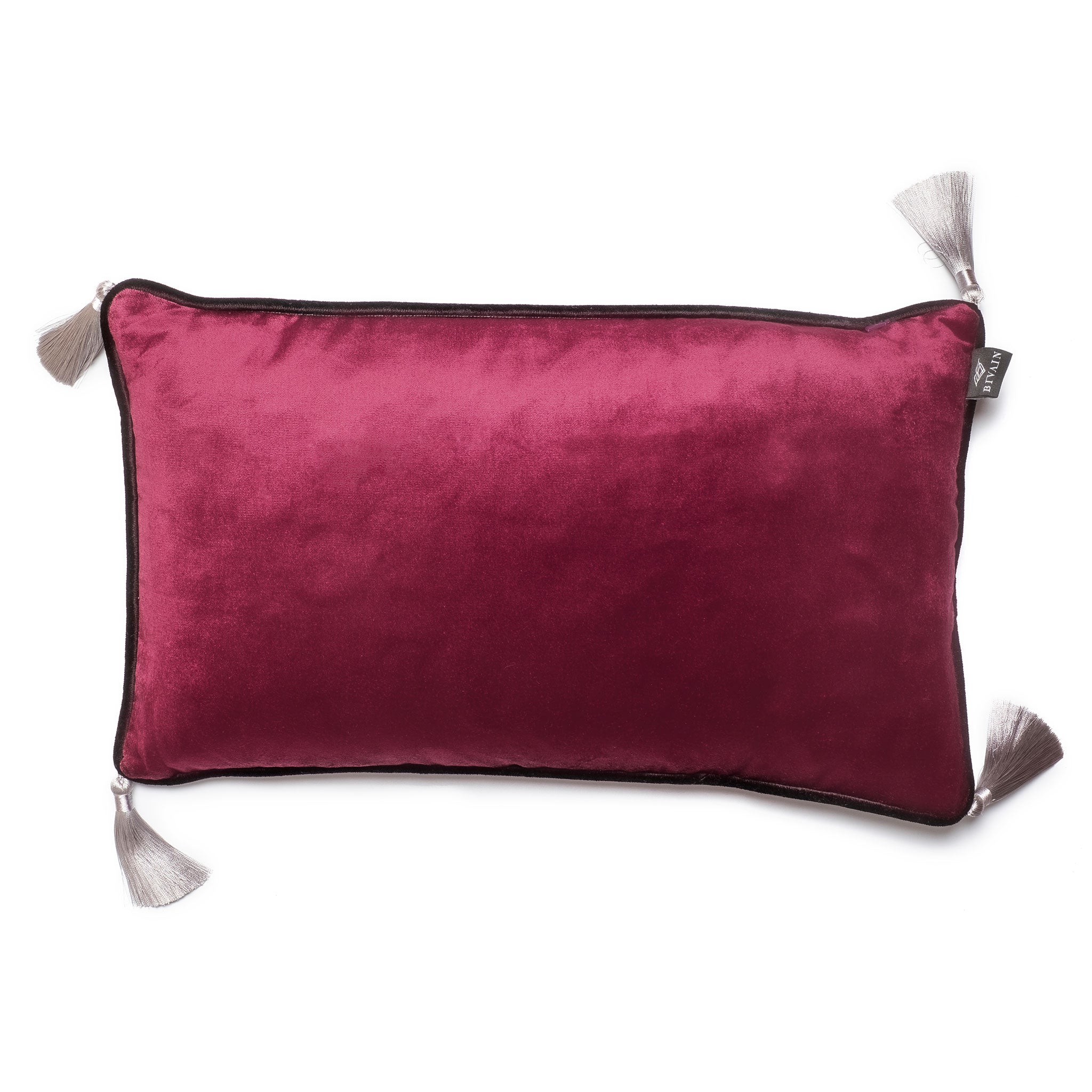 Dark Purple Velvet Rectangular Cushion with Tassels