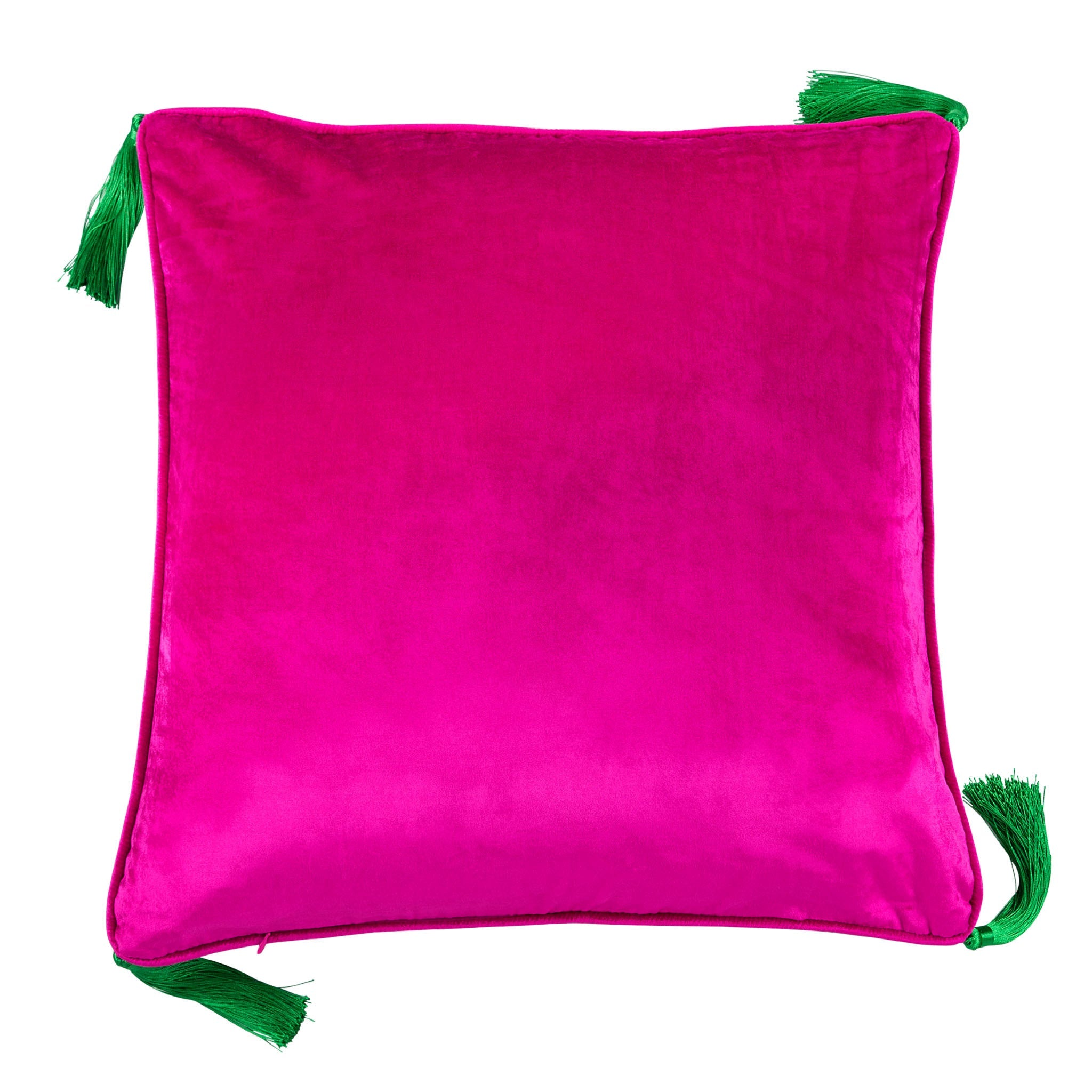 Zellige Ispahan Large Silk Cushion with green tassels