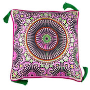 Zellige Ispahan Large Silk Cushion with green tassels