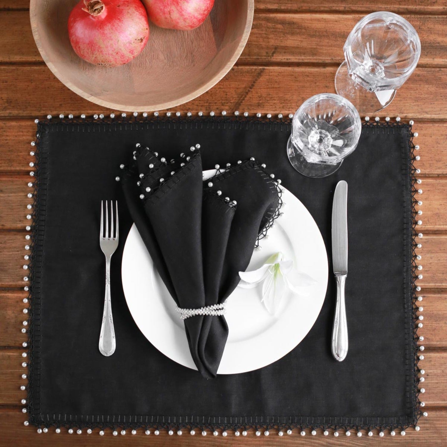 Set of 4 Black Pearl Linen Napkin