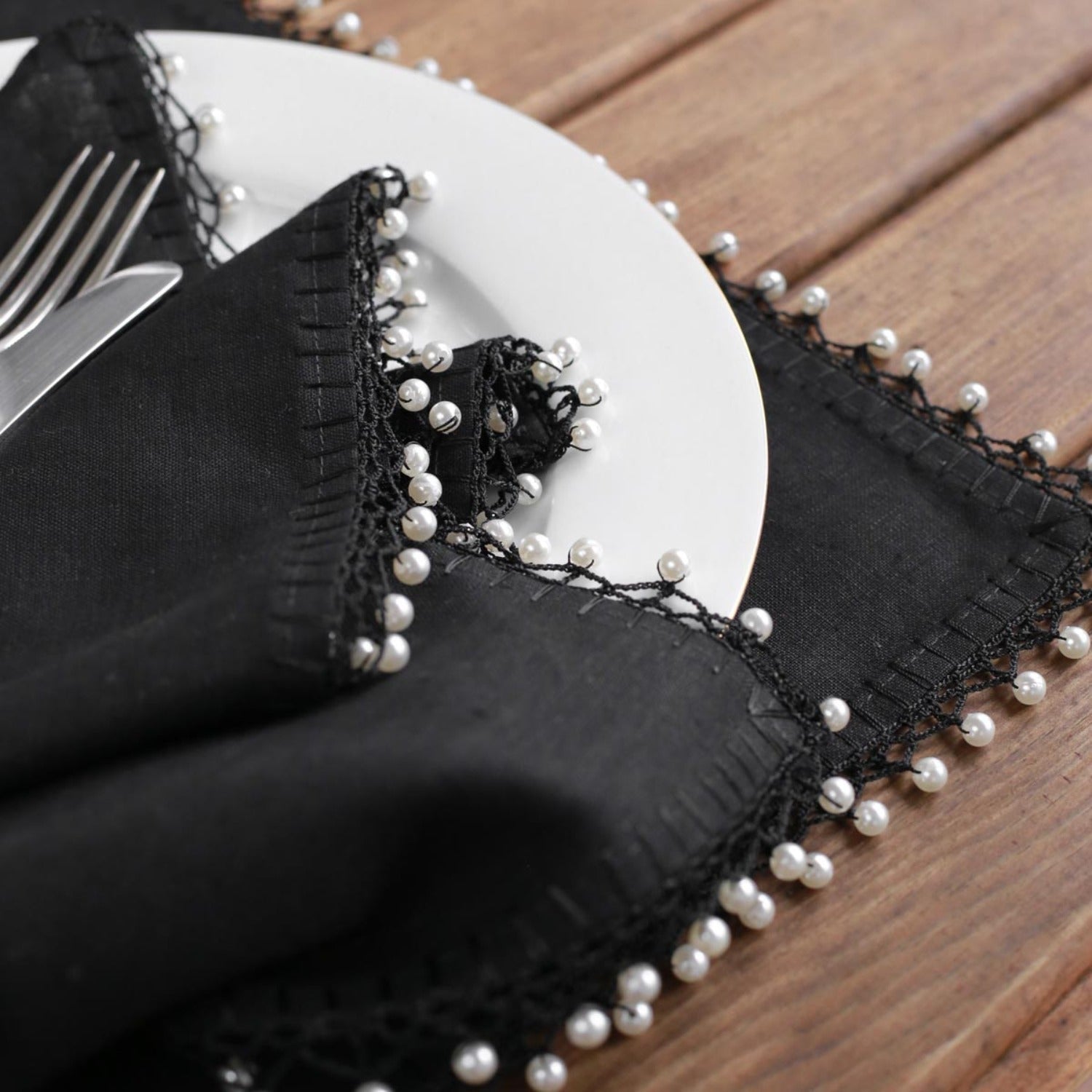 Set of 4 Black Pearl Linen Napkin