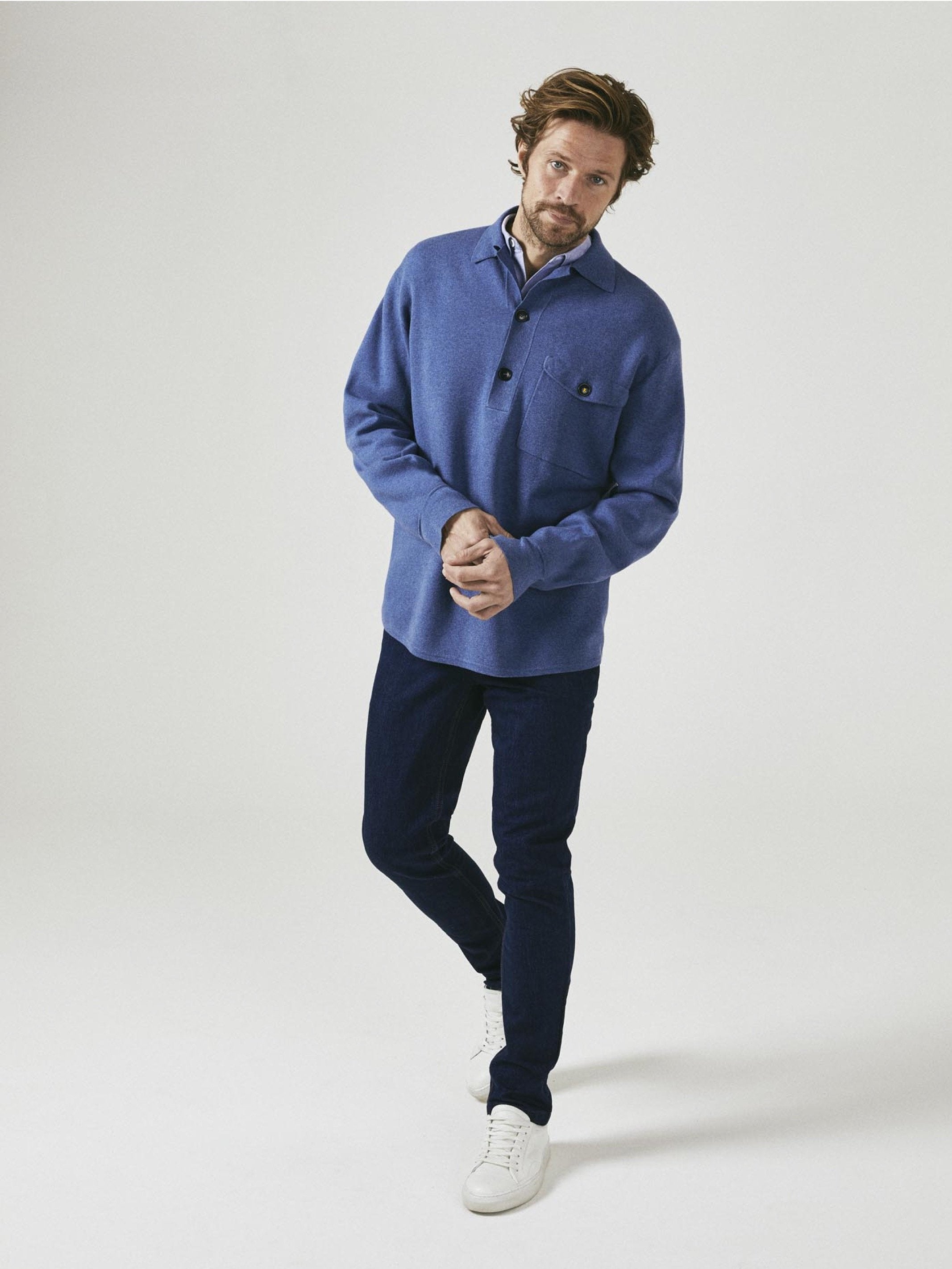Cashmere & Cotton Milano Knitted Overshirt - Denim Blue