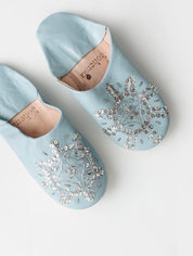 Moroccan Babouche Sequin Slippers, Pearl Grey
