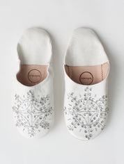 Moroccan Babouche Sequin Slippers, White and Silver