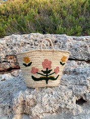 Hand Embroidered Market Basket, Posy