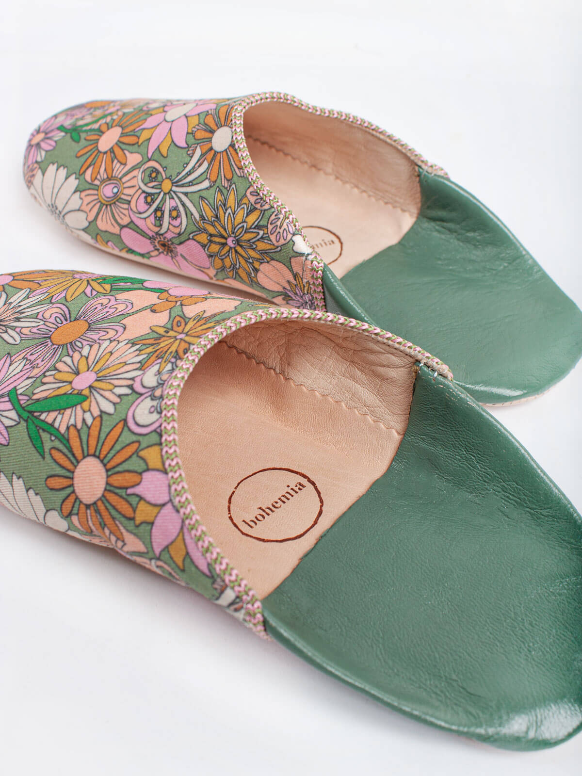Margot Floral Babouche Slippers, Olive