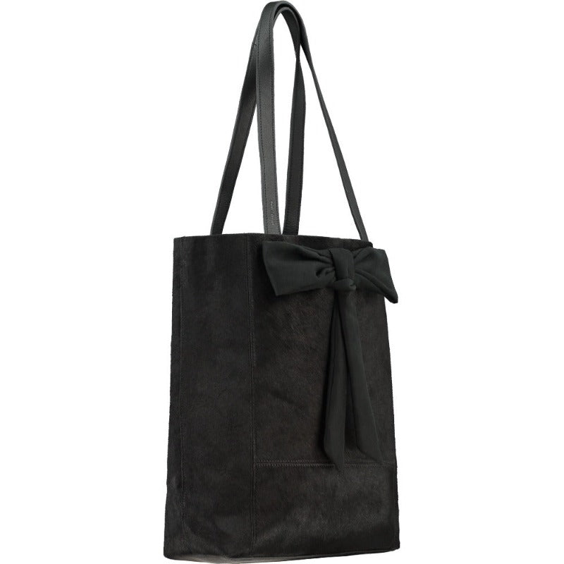 Black Bow Calf Hair Women's Leather Tote Bag