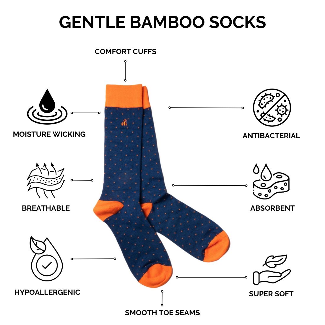 Spotted Navy Bamboo Socks (Comfort Cuff)