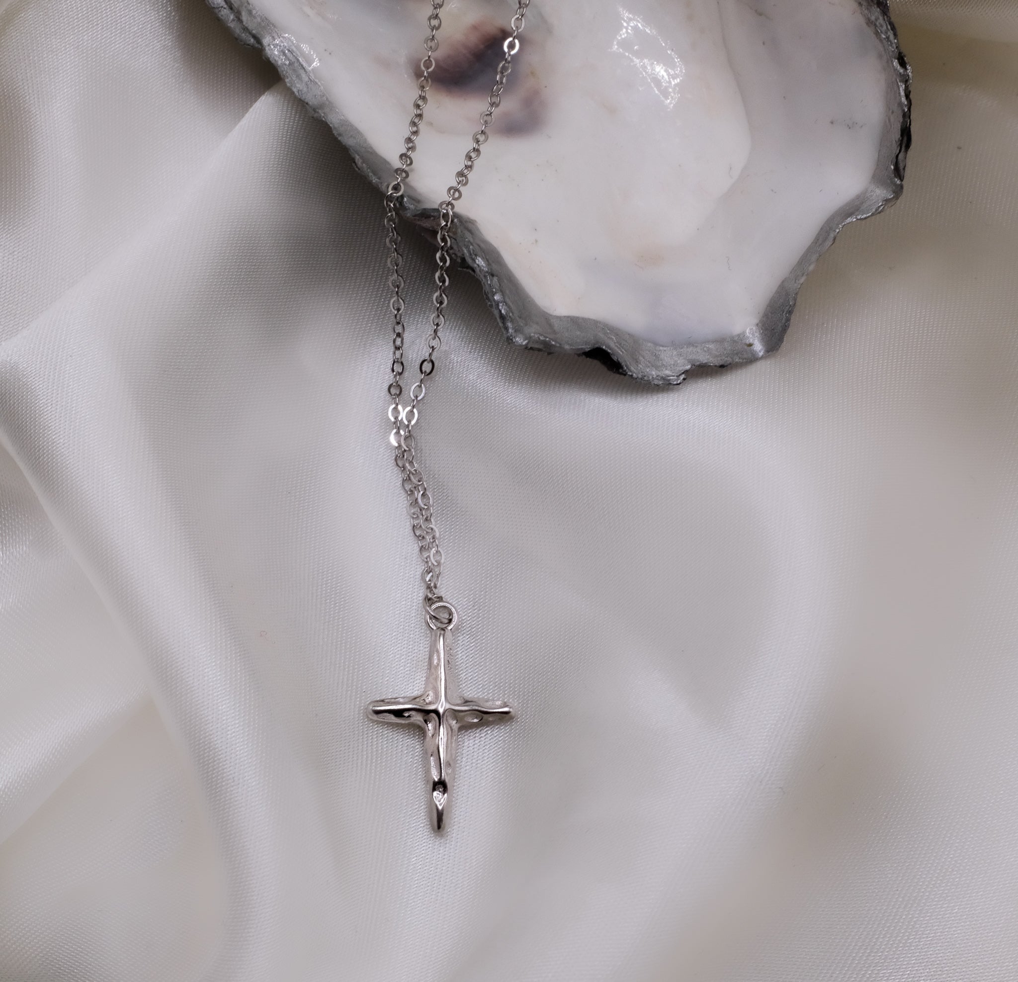 Sacred Hammered Cross Necklace - Silver