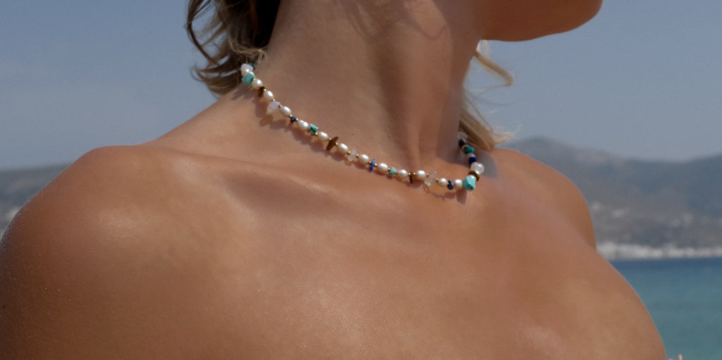 Paros Necklace - Turquoise & Freshwater Pearls
