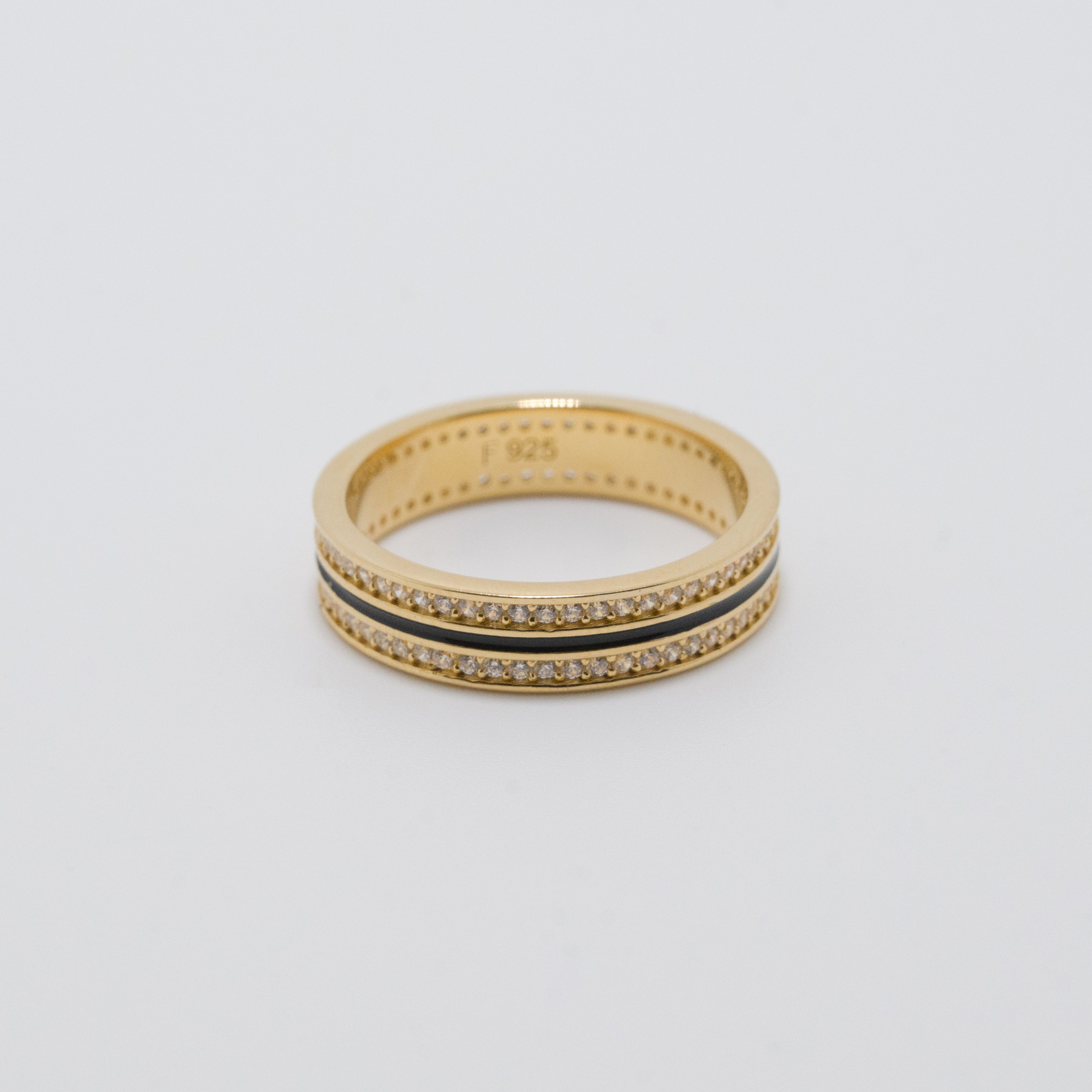 Sana Stones and Black Enamel Gold Ring