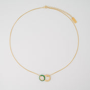 Chica Stones and Shamrock Green Enamel Hoops Gold Necklace