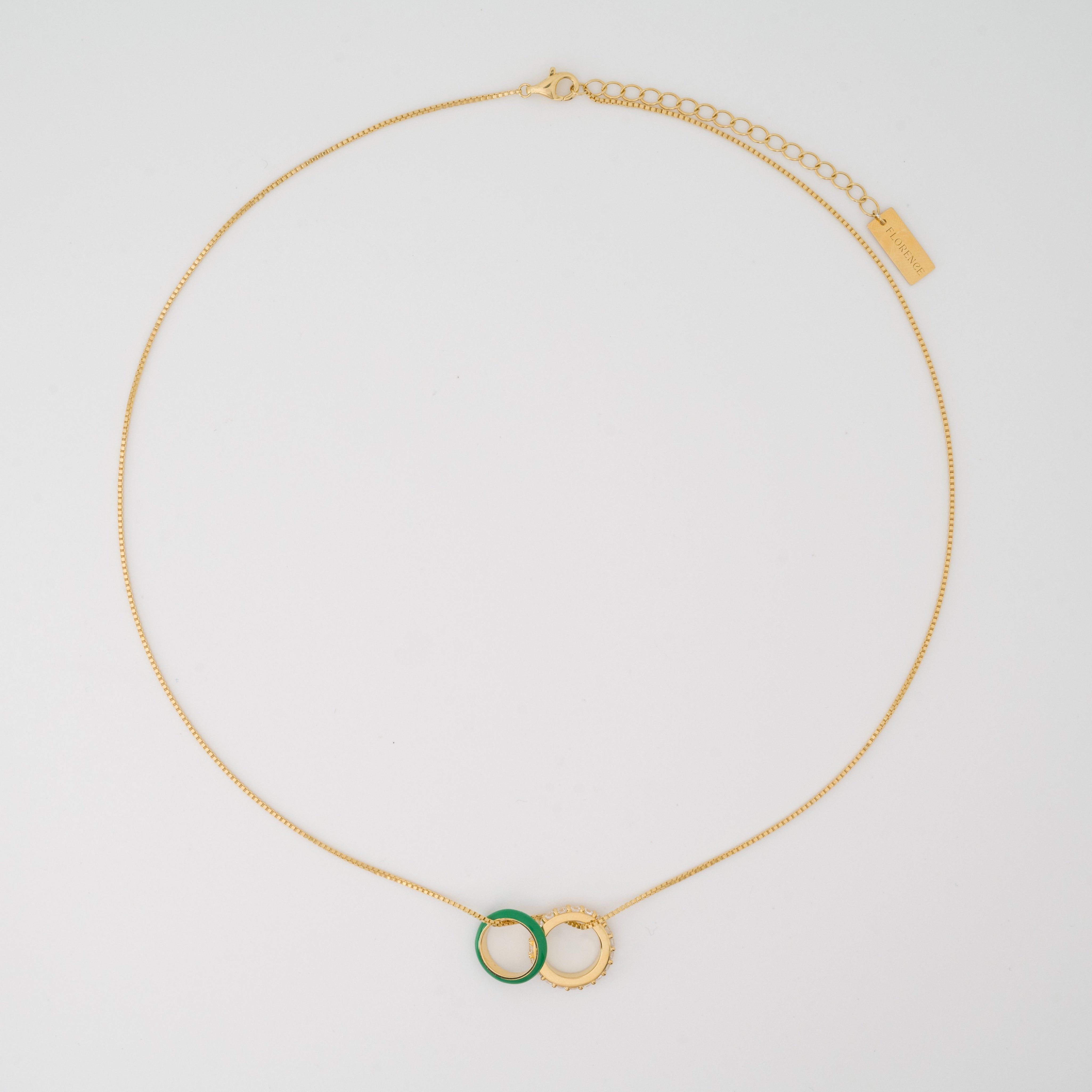 Chica Stones and Shamrock Green Enamel Hoops Gold Necklace