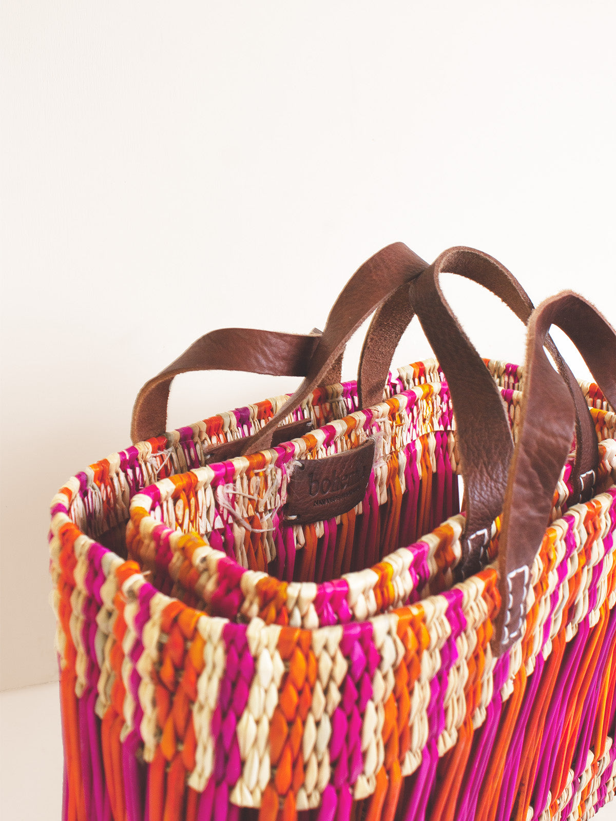 Decorative Reed Basket, Pink and Orange Stripe