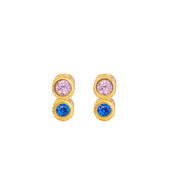 Disco Double Dot Diamond, Emerald, Ruby or Pink, Yellow or Blue Sapphire Stud Earrings