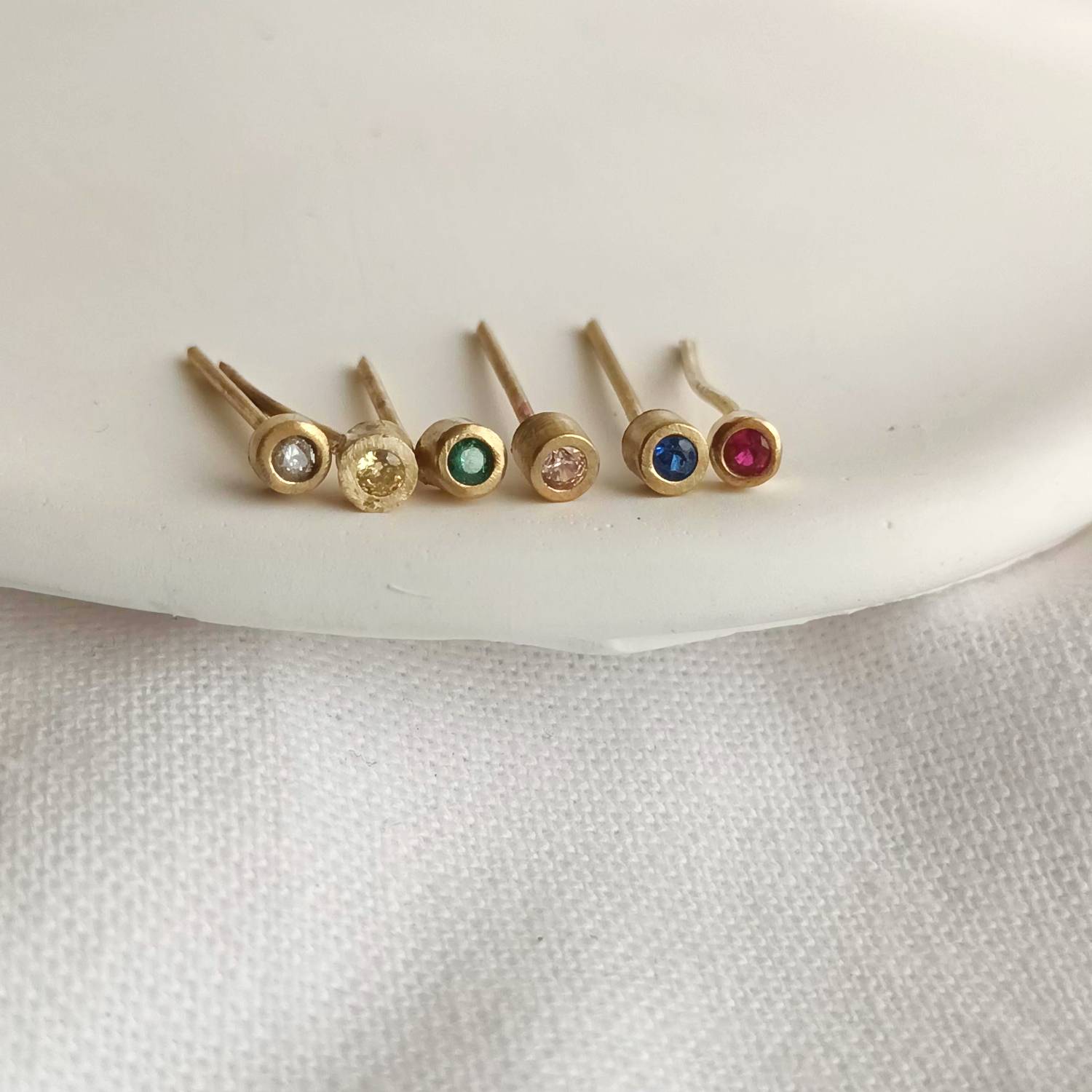Disco Dot Stud Earrings: Diamond, Sapphire, Ruby or Emerald