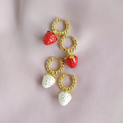 Mini White Porcelain Strawberry Hoop Earrings