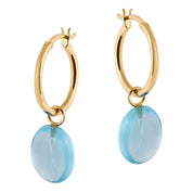 Eden Gold Hoop Earrings with Blue Quartz Charm