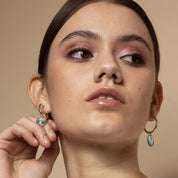 Eden Gold Hoop Earrings with Blue Quartz Charm