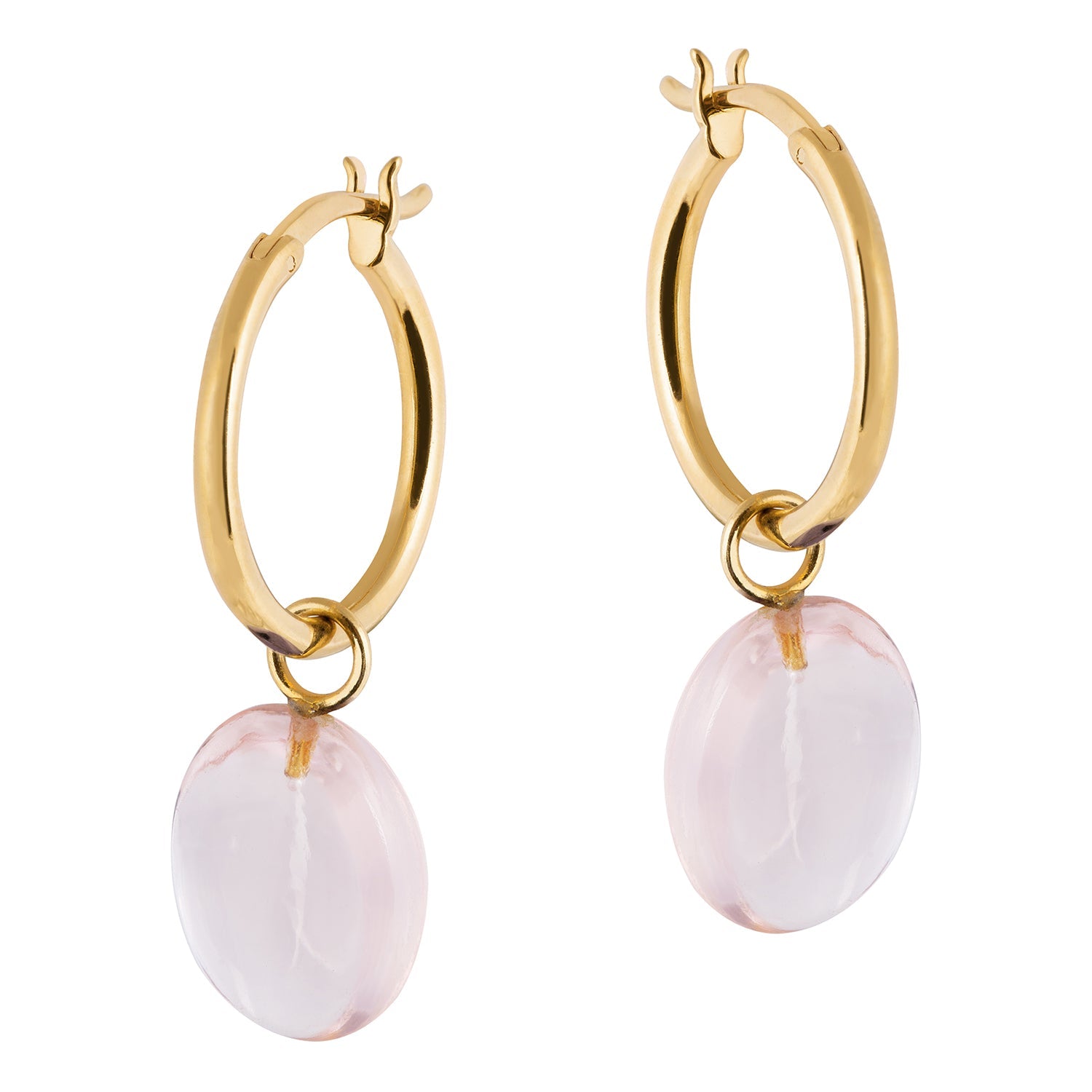 Eden Gold Hoop Earrings with Pink Quartz Charm