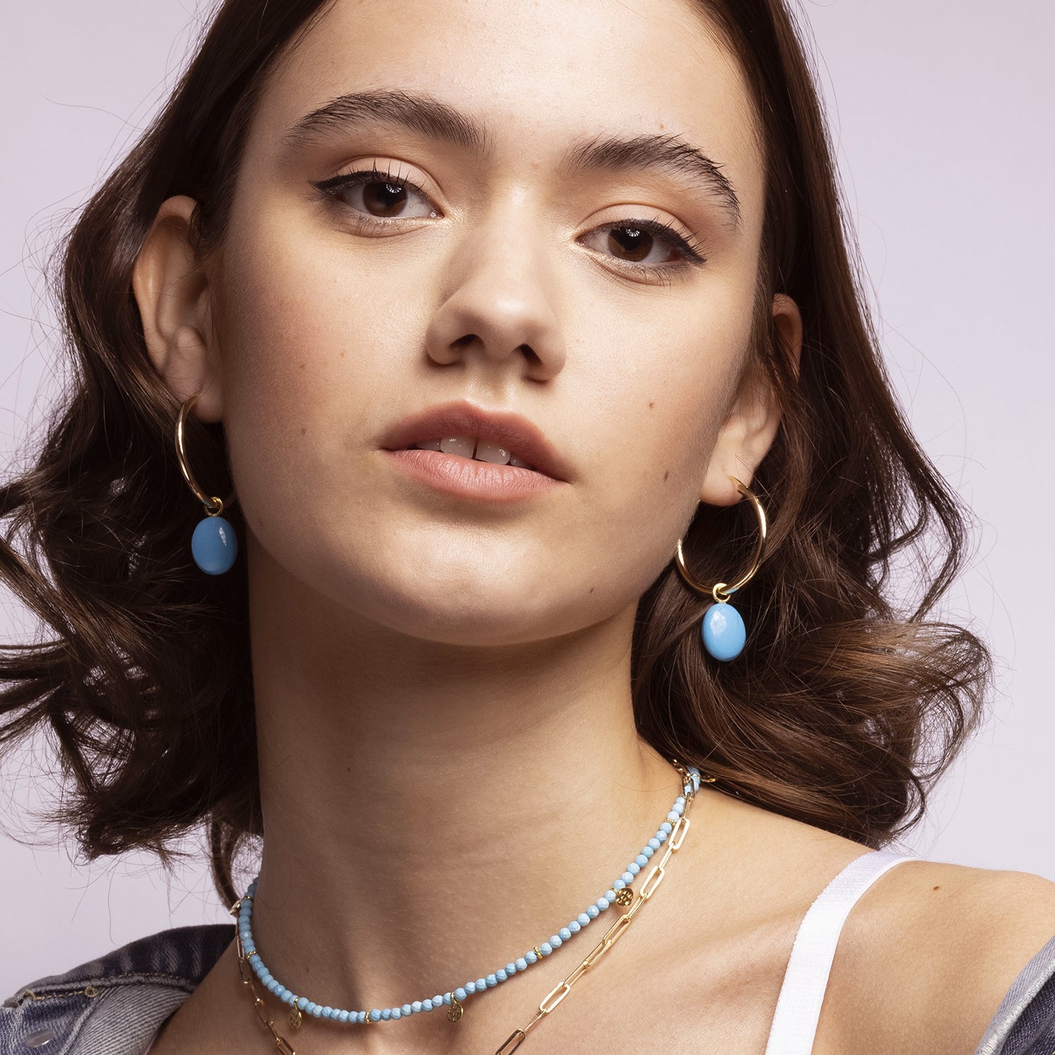 Eden Gold Hoop Earrings with Turquoise Charm