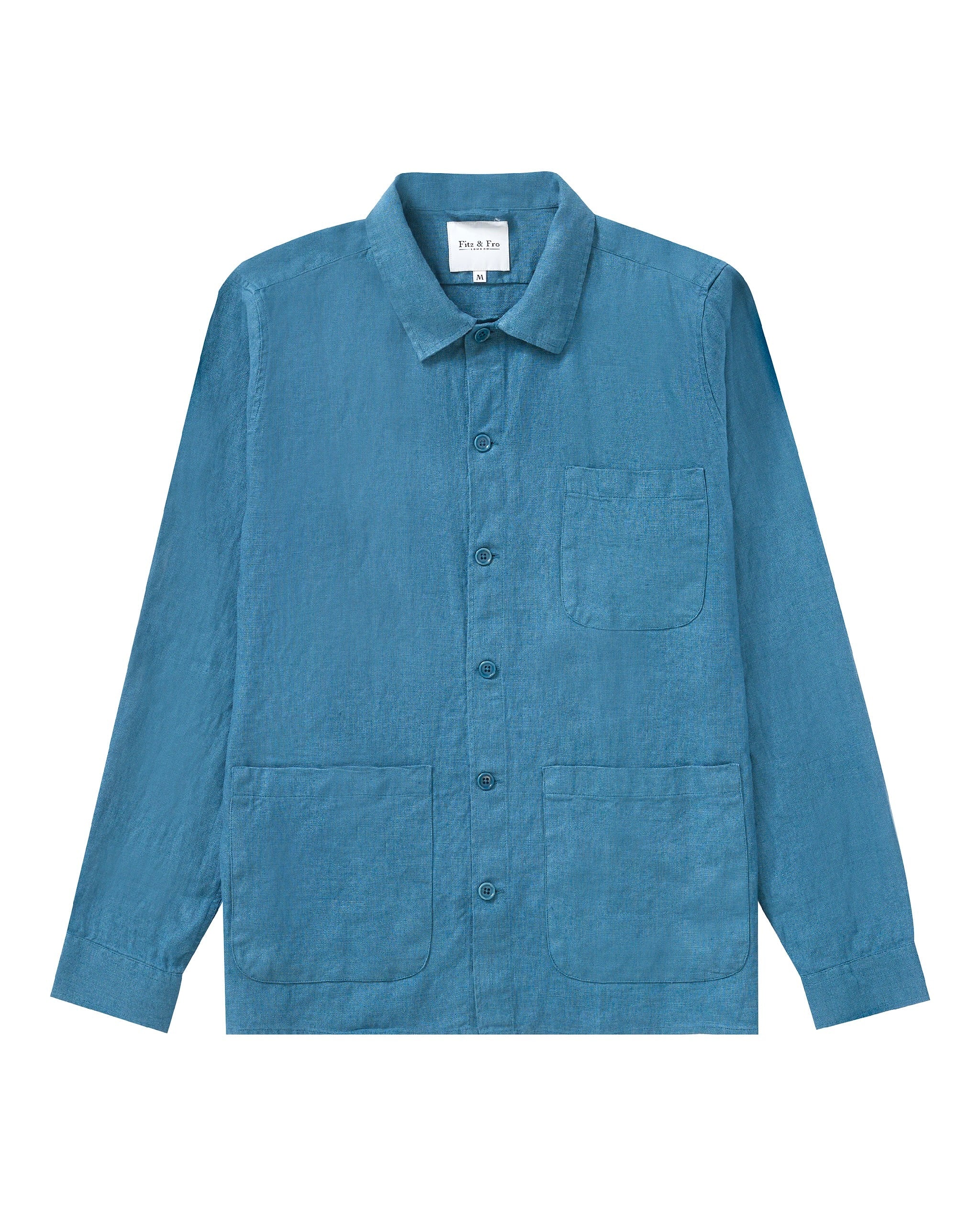 100% Linen Overshirt - Teal Blue