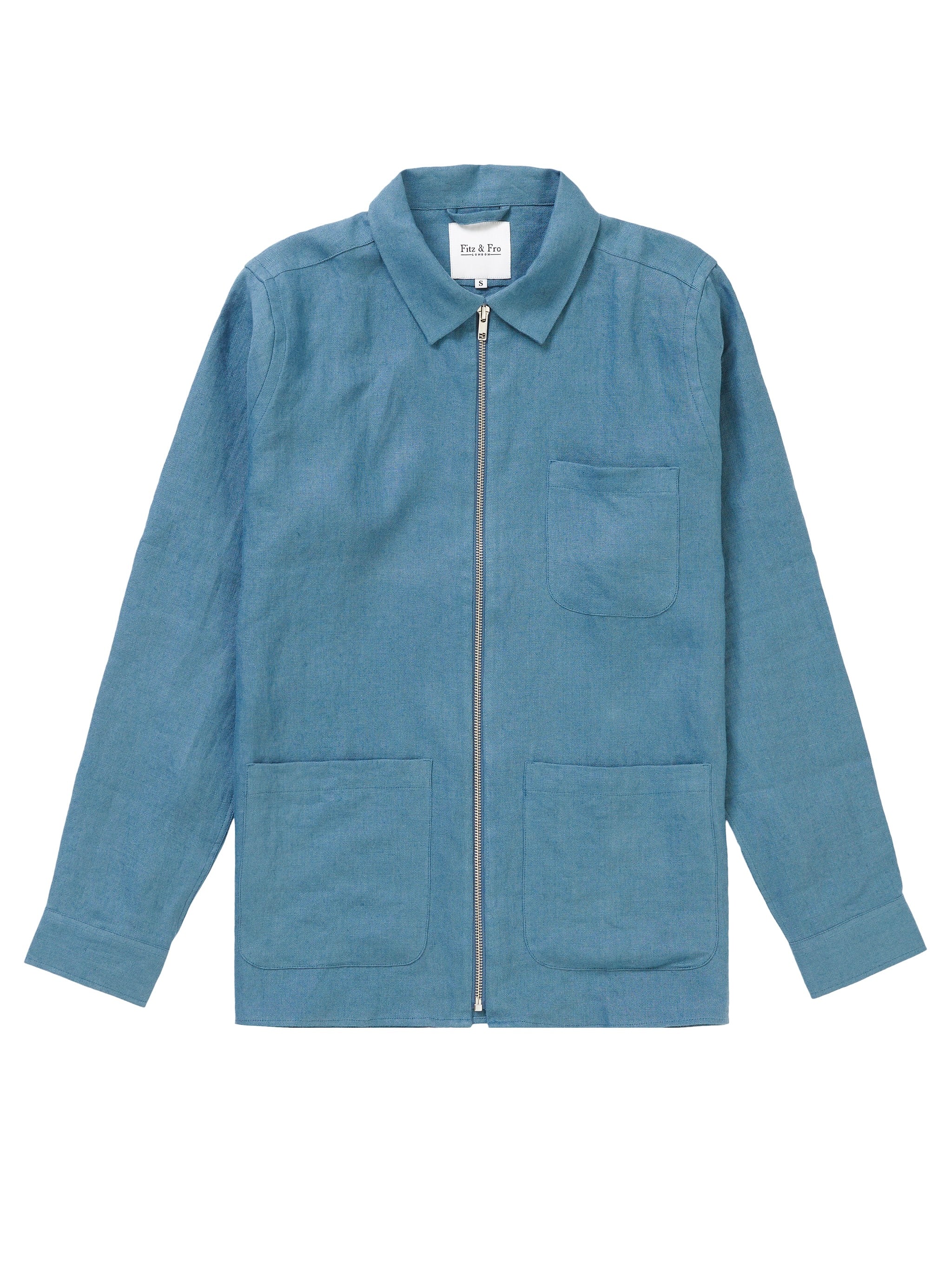 Fitz & Fro 100% Linen Zip-Up Overshirt - Teal Blue