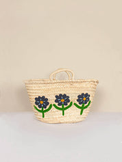 Hand Embroidered Market Basket, Daisy