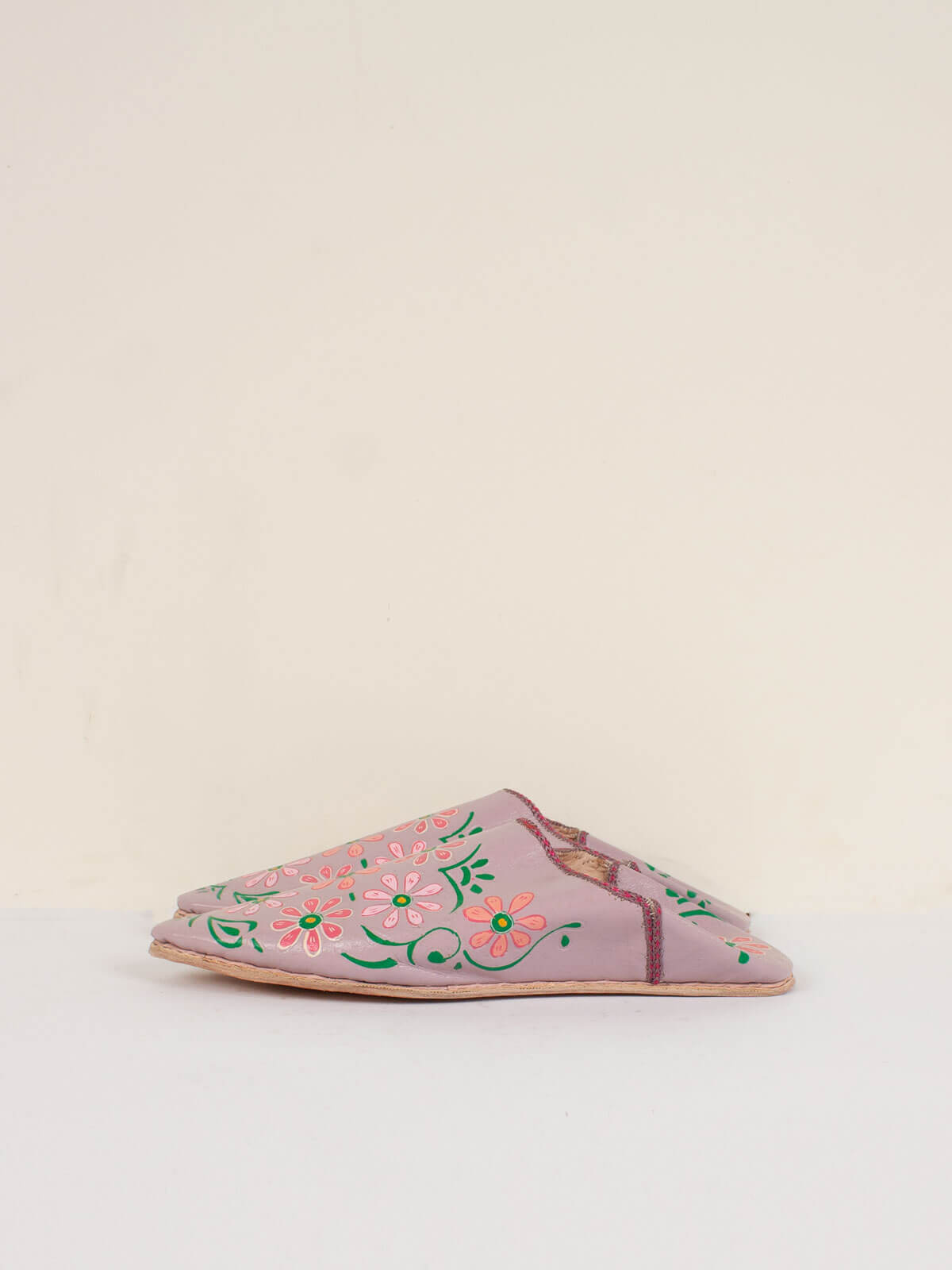 Hand Painted Flower Babouche Slippers, Lilac