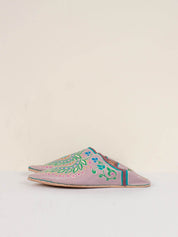 Hand Painted Leaf Babouche Slippers, Lilac