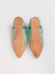 Hand Painted Leaf Babouche Slippers, Sage
