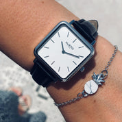 Neliö Square CACTUS Leather Watch Silver, White & Black