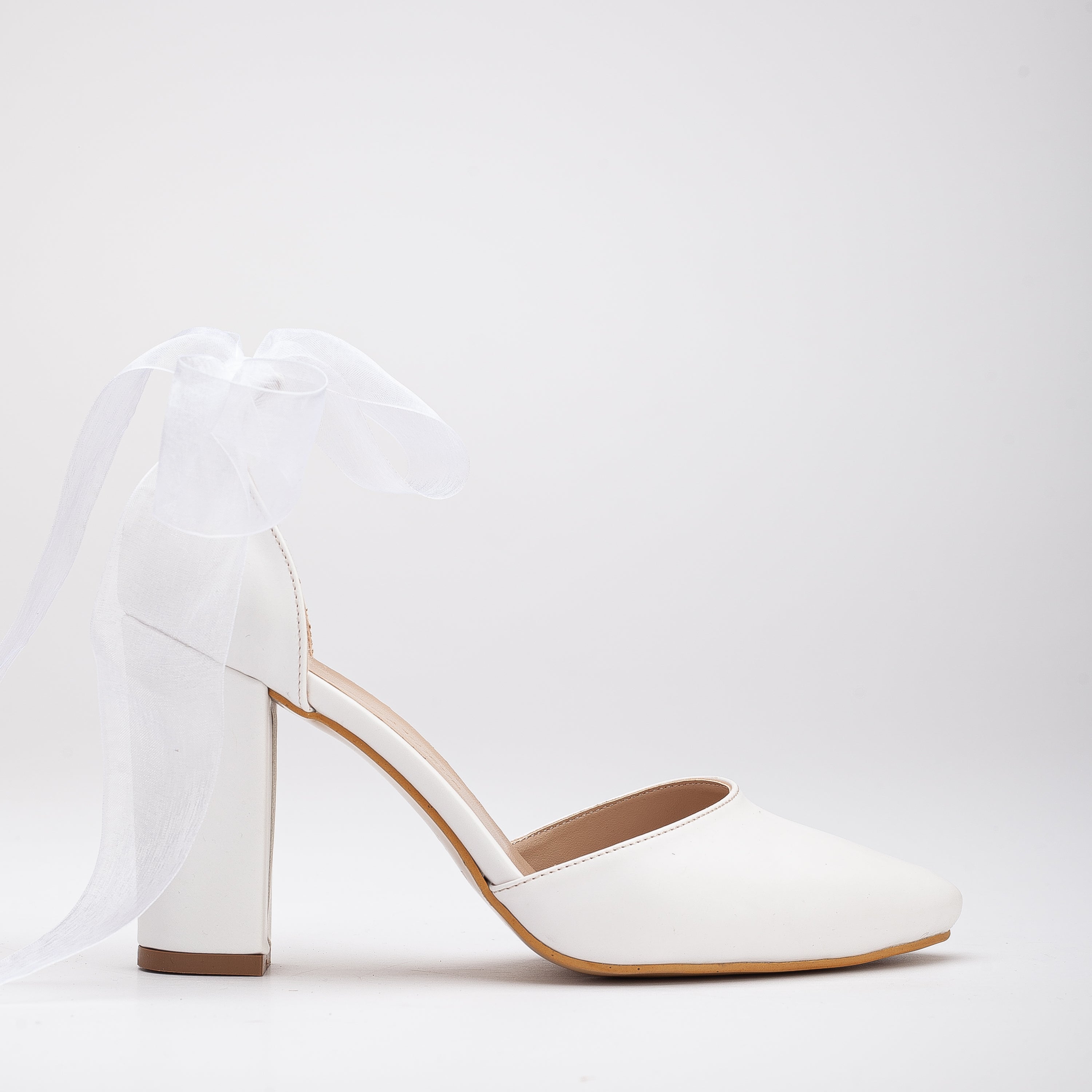 Gisele - White Wedding Shoes with Ribbon
