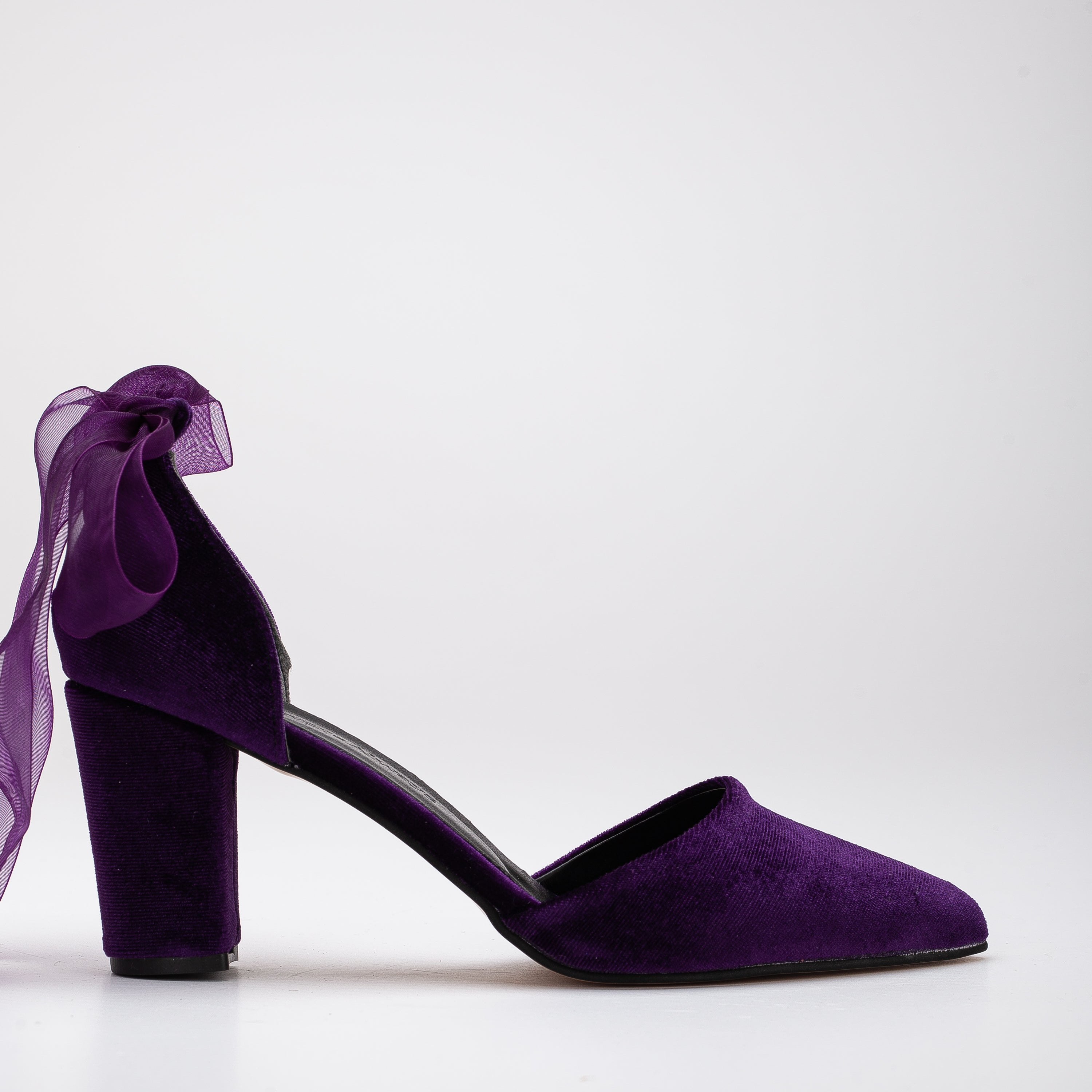 Gisele - Purple Velvet Shoes with Ribbon