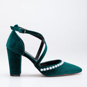 Sina - Green Velvet Pearl Bridal Heels