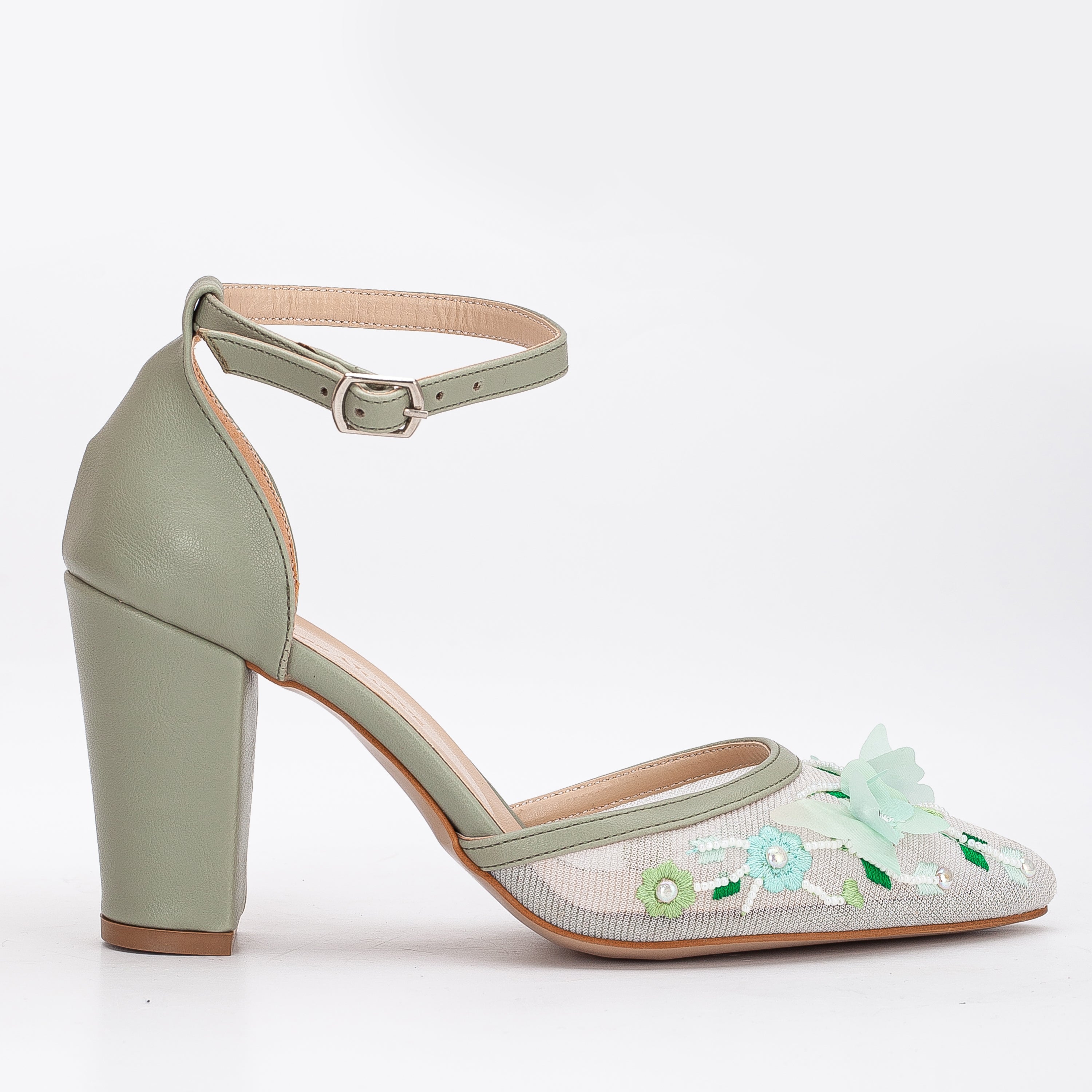 Ivy - Sage Green 3D Floral Lace Wedding Shoes