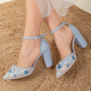 Ivy - Blue 3D Floral Lace Wedding Shoes