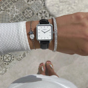 Neliö Square Vegan Leather Watch Silver, White & Black