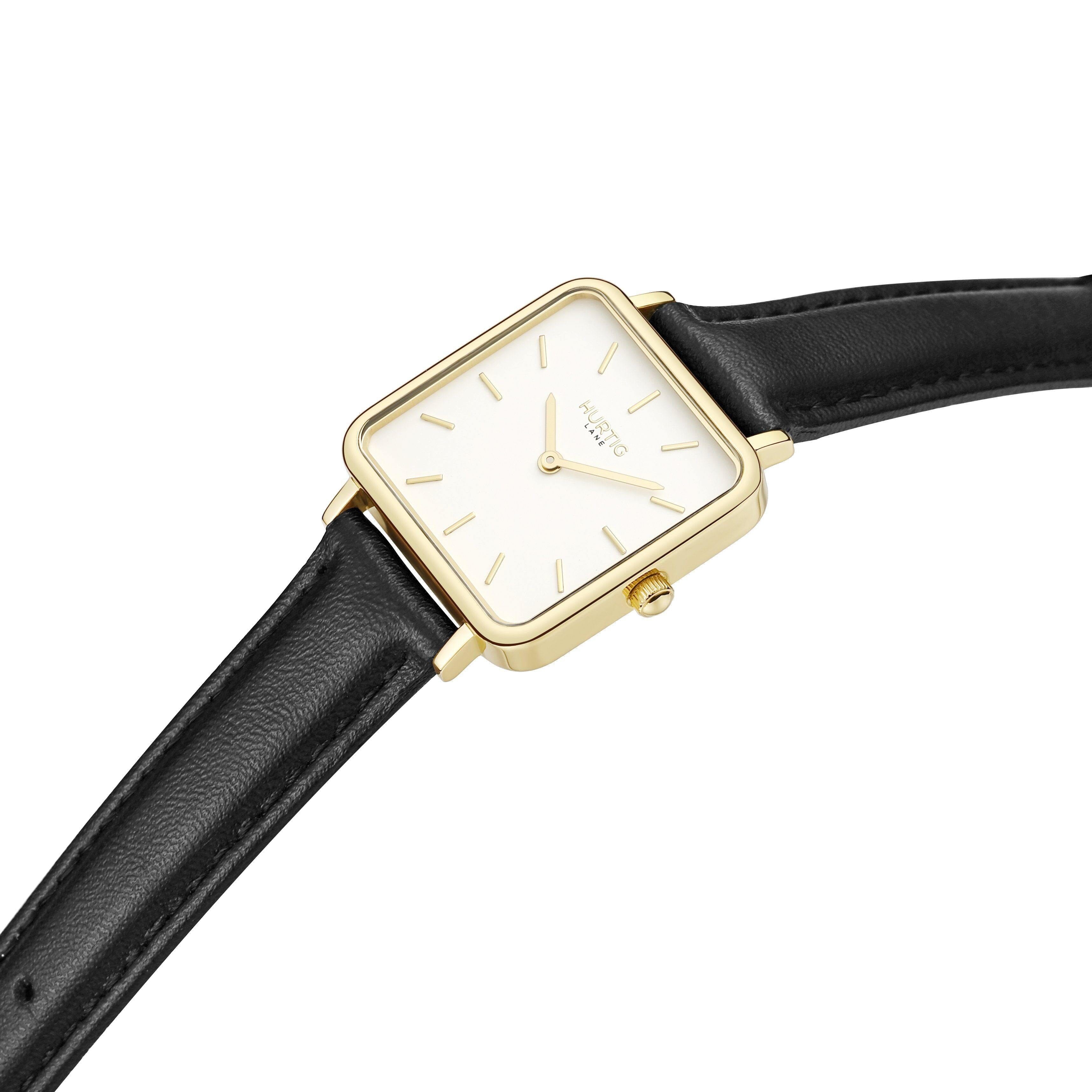 Neliö Square CACTUS Leather Watch Gold, White & Black